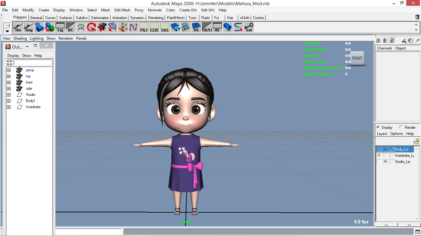 Melissa cartoon Girl Kid Character 3D model_1