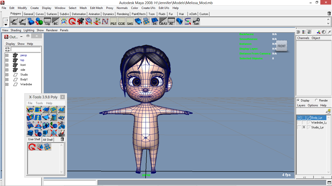 Melissa cartoon Girl Kid Character 3D model_14
