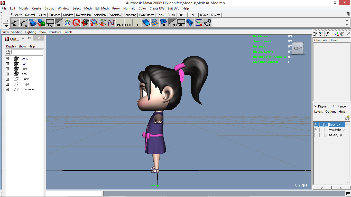 Melissa cartoon Girl Kid Character 3D model_2