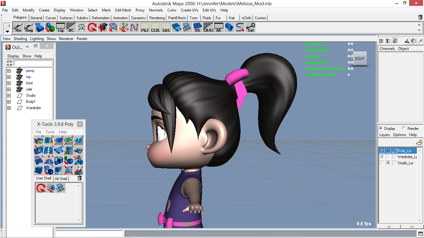 Melissa cartoon Girl Kid Character 3D model_7