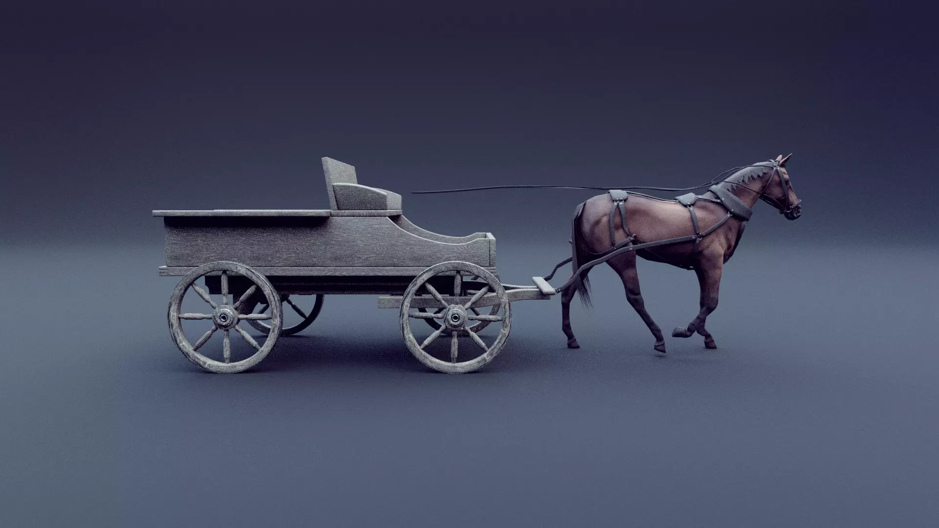 horse and wagon animated 3D model