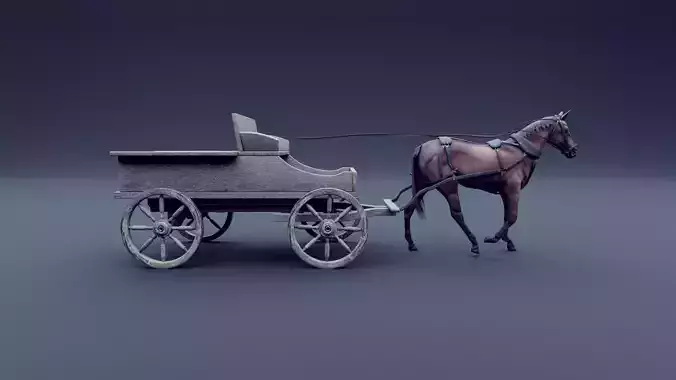 horse and wagon animated 3D model