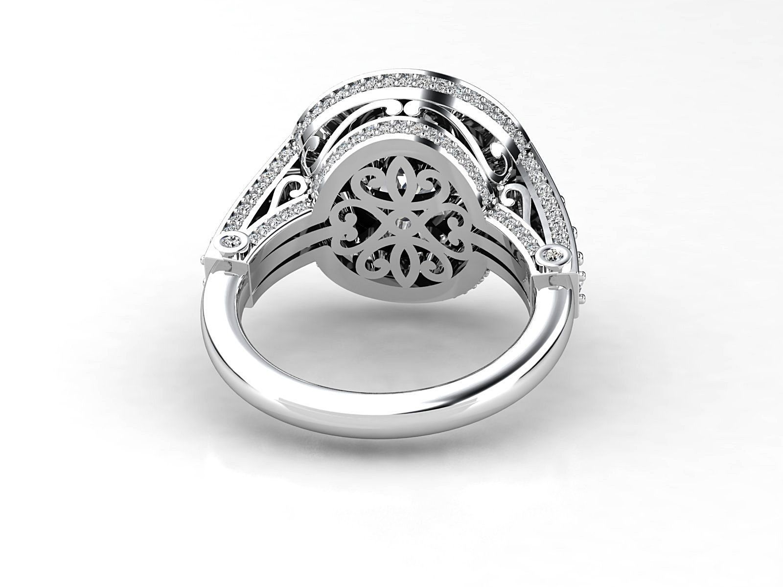 R00022 oval diamond halo engagement ring 3D print model_3
