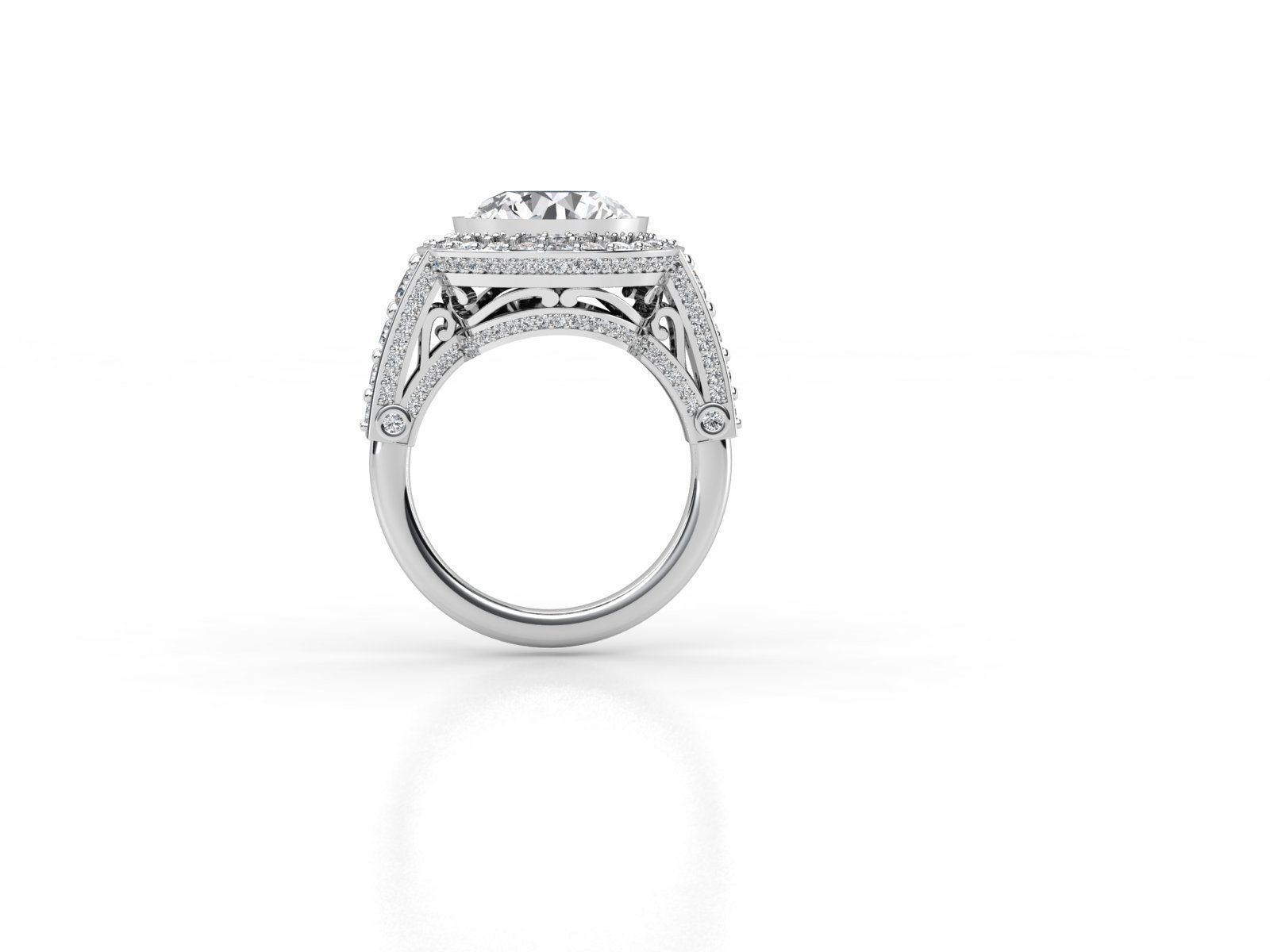 R00022 oval diamond halo engagement ring 3D print model_1