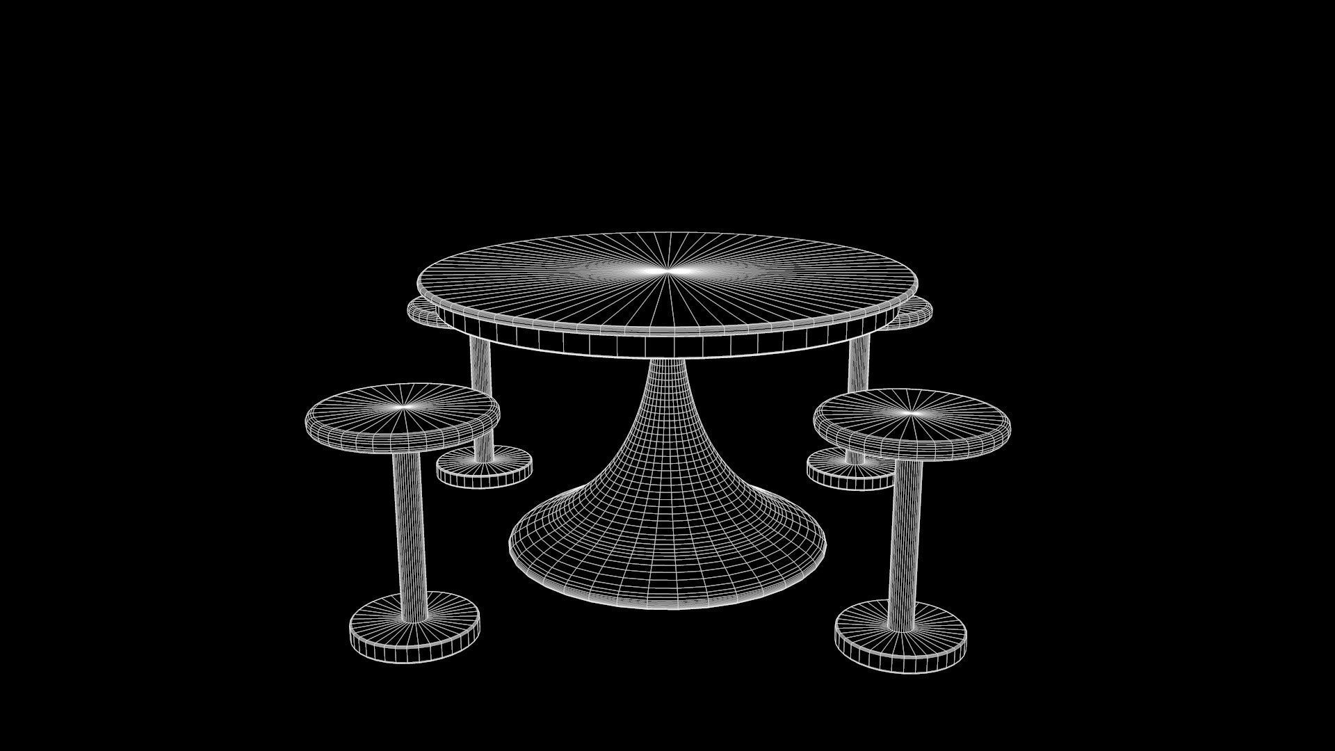 A Dining set table and stools Low-poly 3D model_5