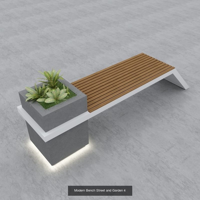 Modern Bench Street and Garden 3D Model Collection_1