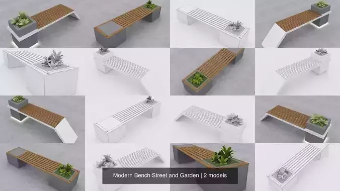 Modern Bench Street and Garden 3D Model Collection