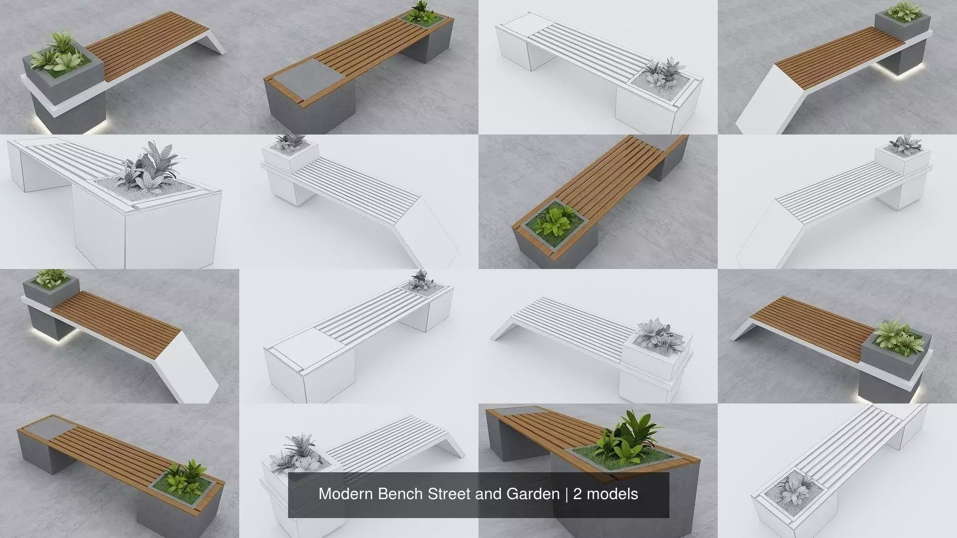 Modern Bench Street and Garden 3D Model Collection_0