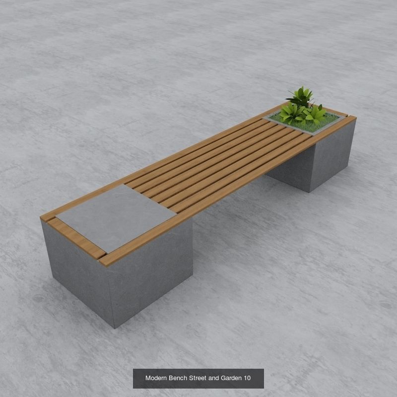 Modern Bench Street and Garden 3D Model Collection_2
