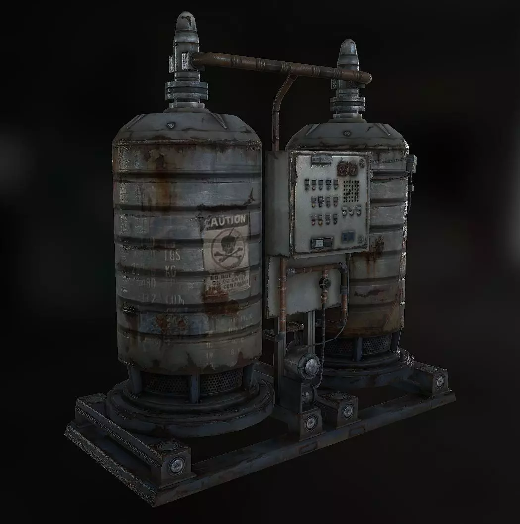 nuclear two rusty tanks Low-poly 3D model_0