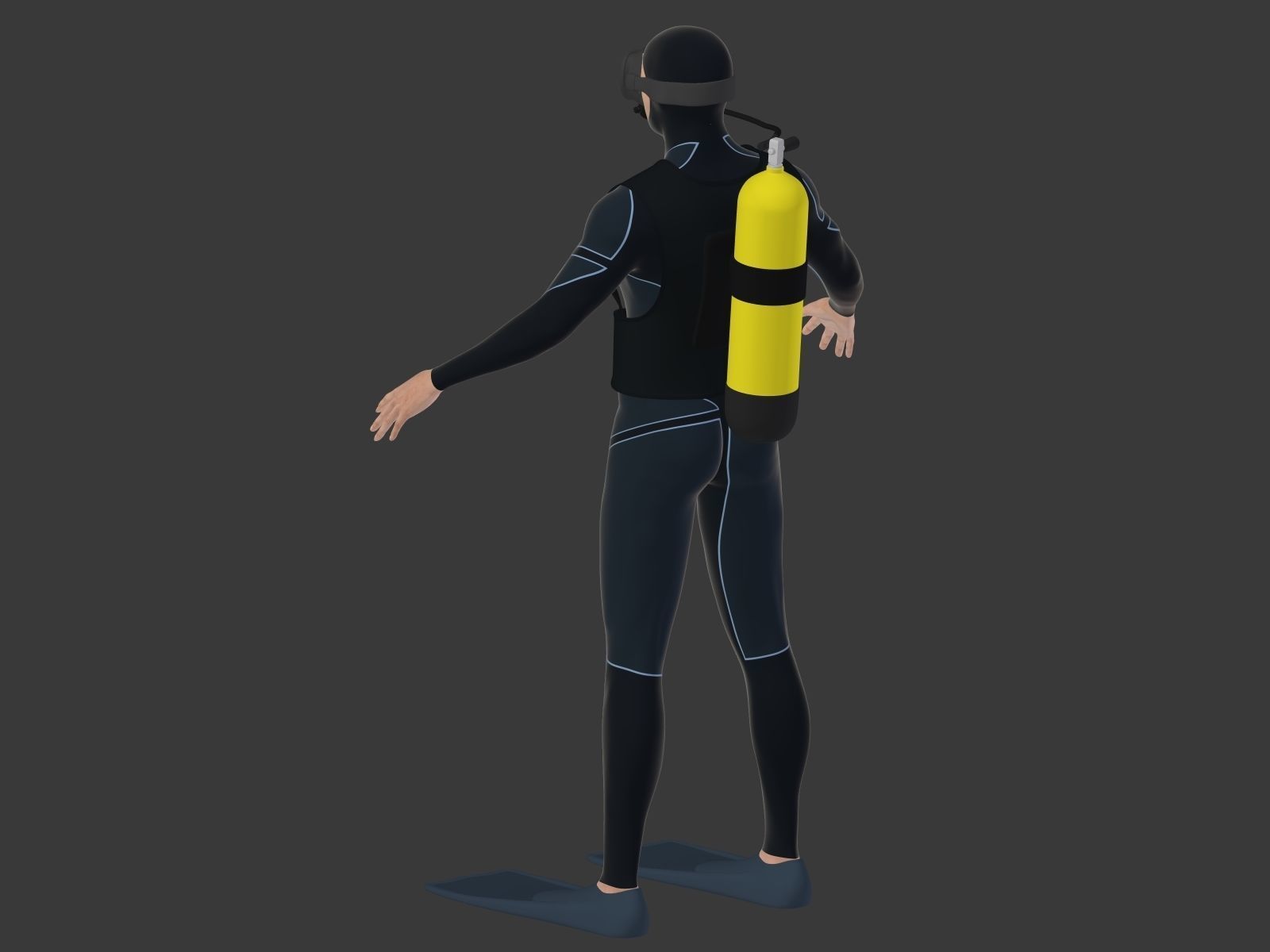 Scuba Diver Low-poly 3D model_8