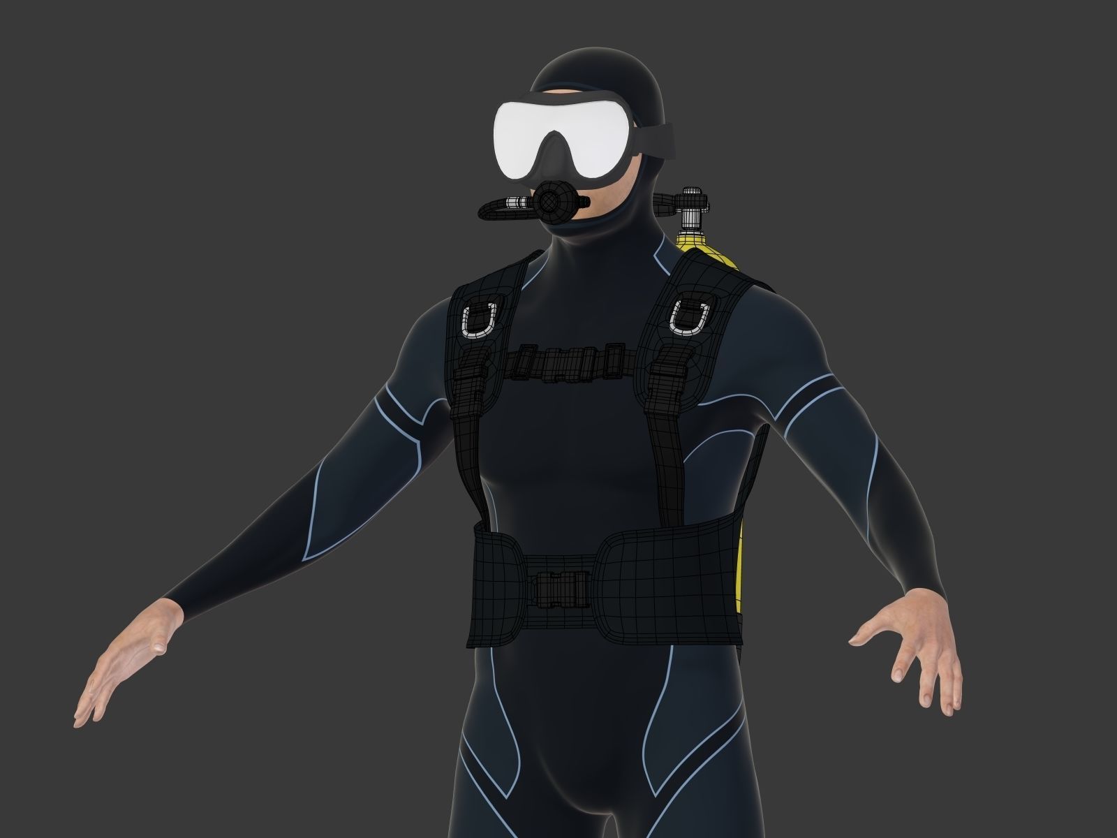 Scuba Diver Low-poly 3D model_11