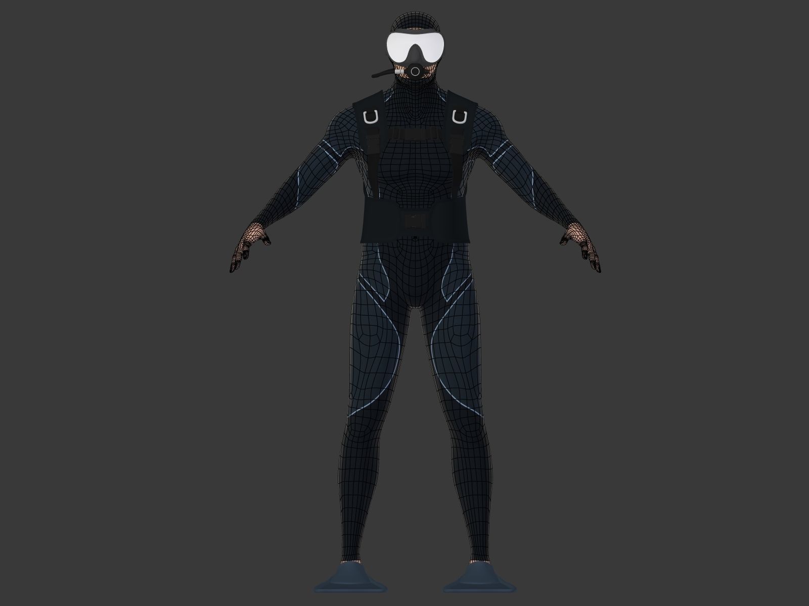 Scuba Diver Low-poly 3D model_4