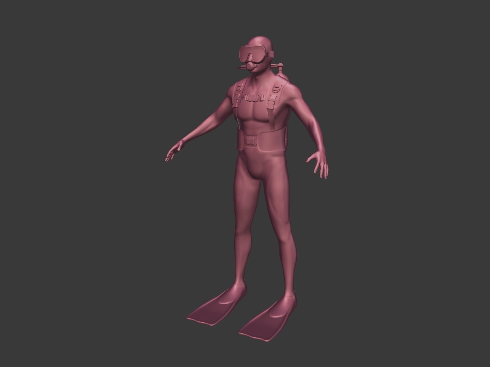 Scuba Diver Low-poly 3D model_2