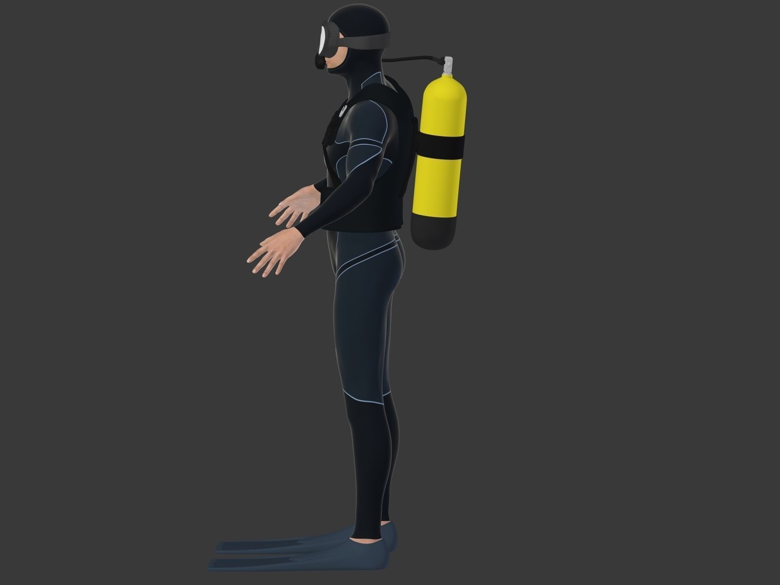 Scuba Diver Low-poly 3D model_6