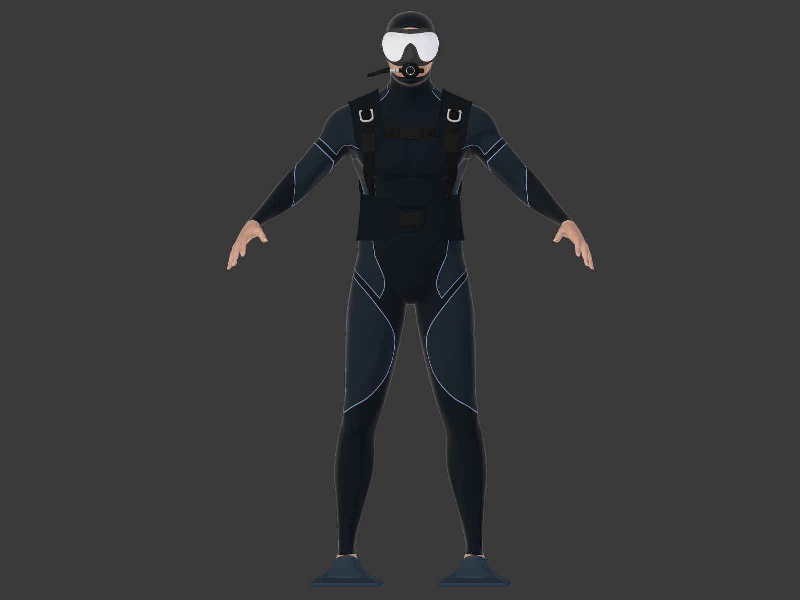 Scuba Diver Low-poly 3D model_3