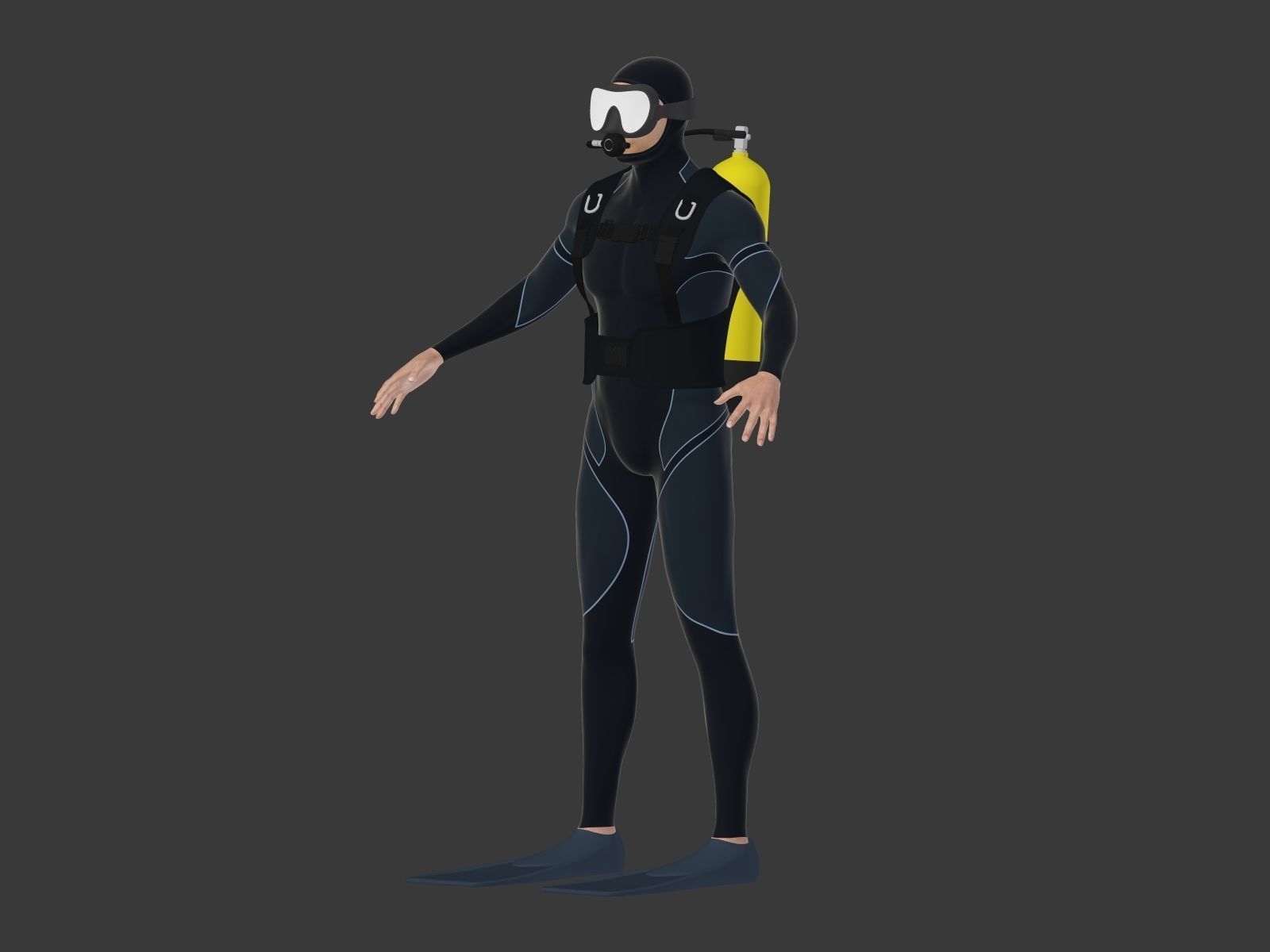 Scuba Diver Low-poly 3D model_5