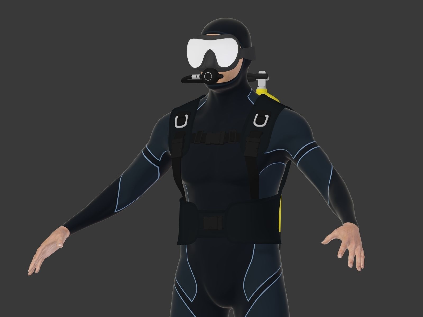 Scuba Diver Low-poly 3D model_10