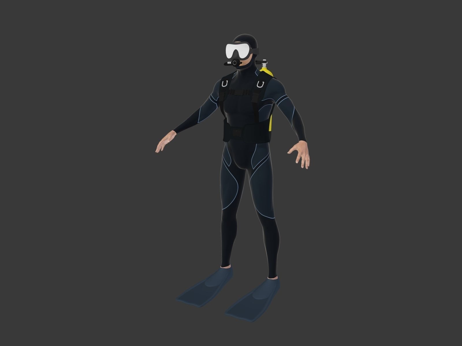 Scuba Diver Low-poly 3D model_1