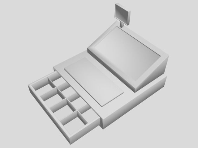 Cash Register cashier money buy receipt store modern compact  3D model_7