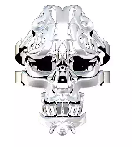 Carved pattern skull ring