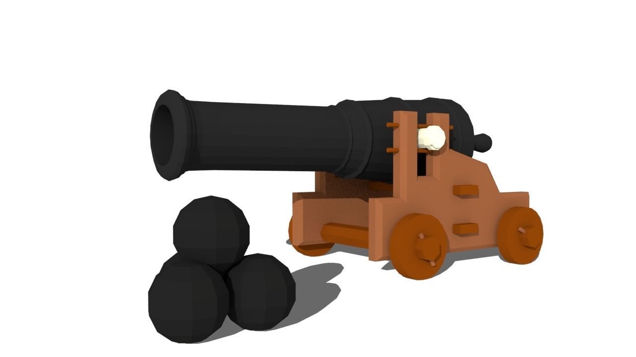 low-poly cannon wooden Low-poly 3D model_2
