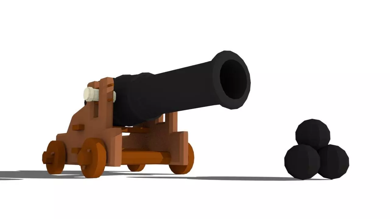 low-poly cannon wooden Low-poly 3D model_0