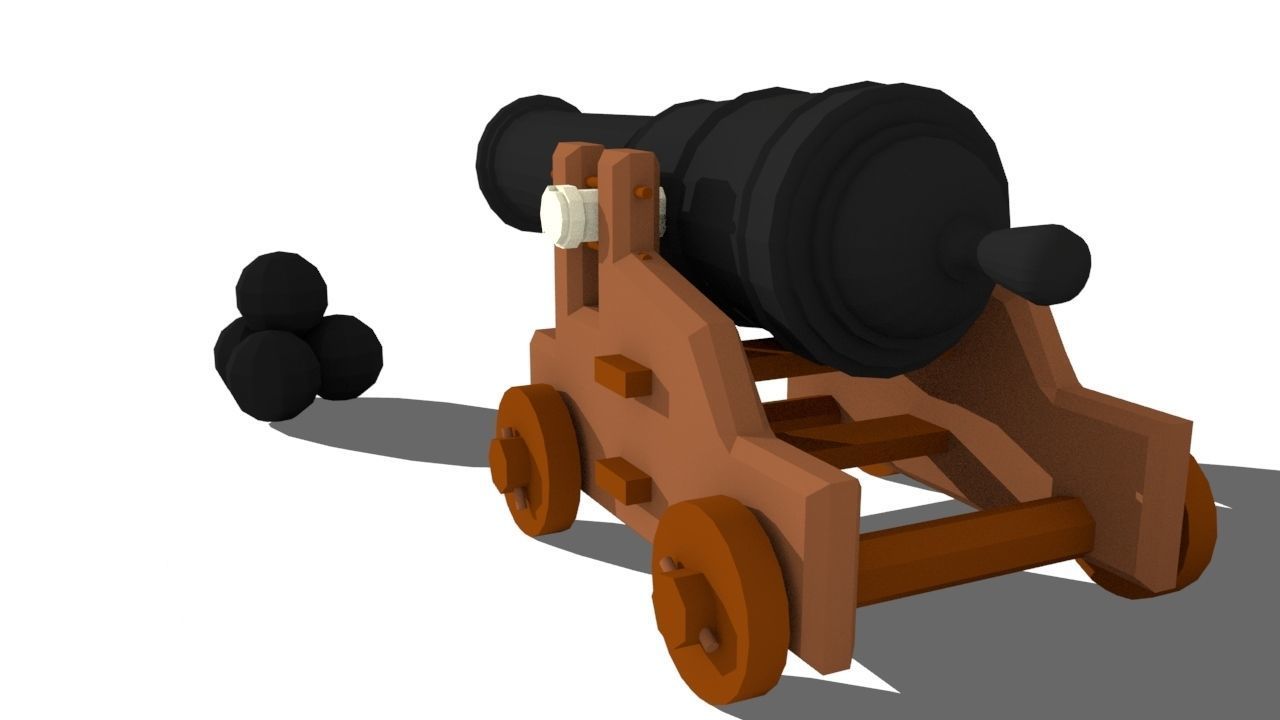 low-poly cannon wooden Low-poly 3D model_3
