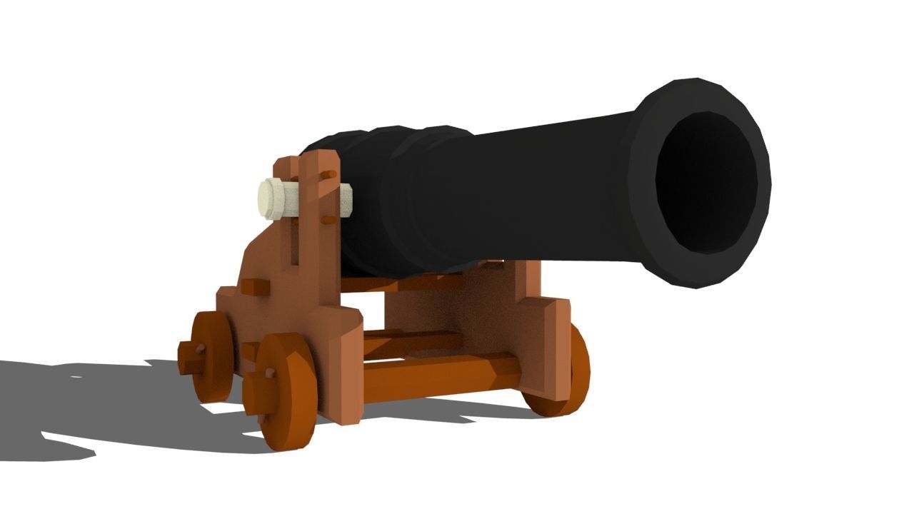 low-poly cannon wooden Low-poly 3D model_1