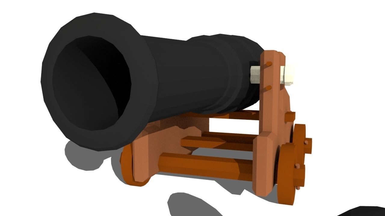 low-poly cannon wooden Low-poly 3D model_4