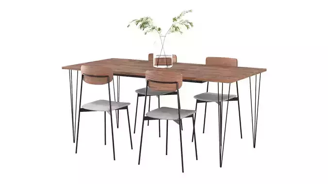 Dining D - Glass and Timber Low-poly 3D model