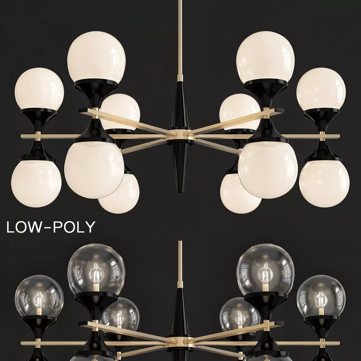 Ball Valley Arredoluce Chandelier low poly 3d model Low-poly 3D model_0