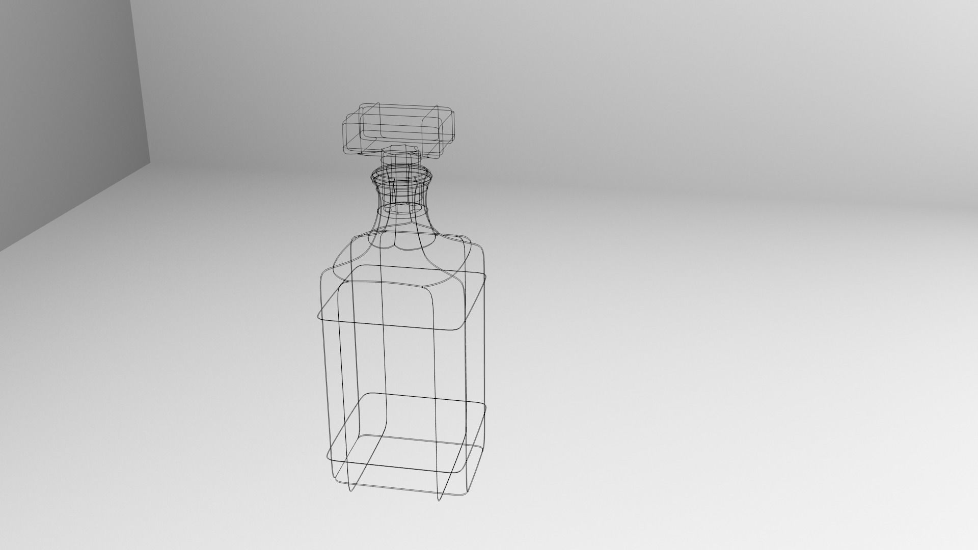 Decanter 2 empty glass bottle on table 3D model_4
