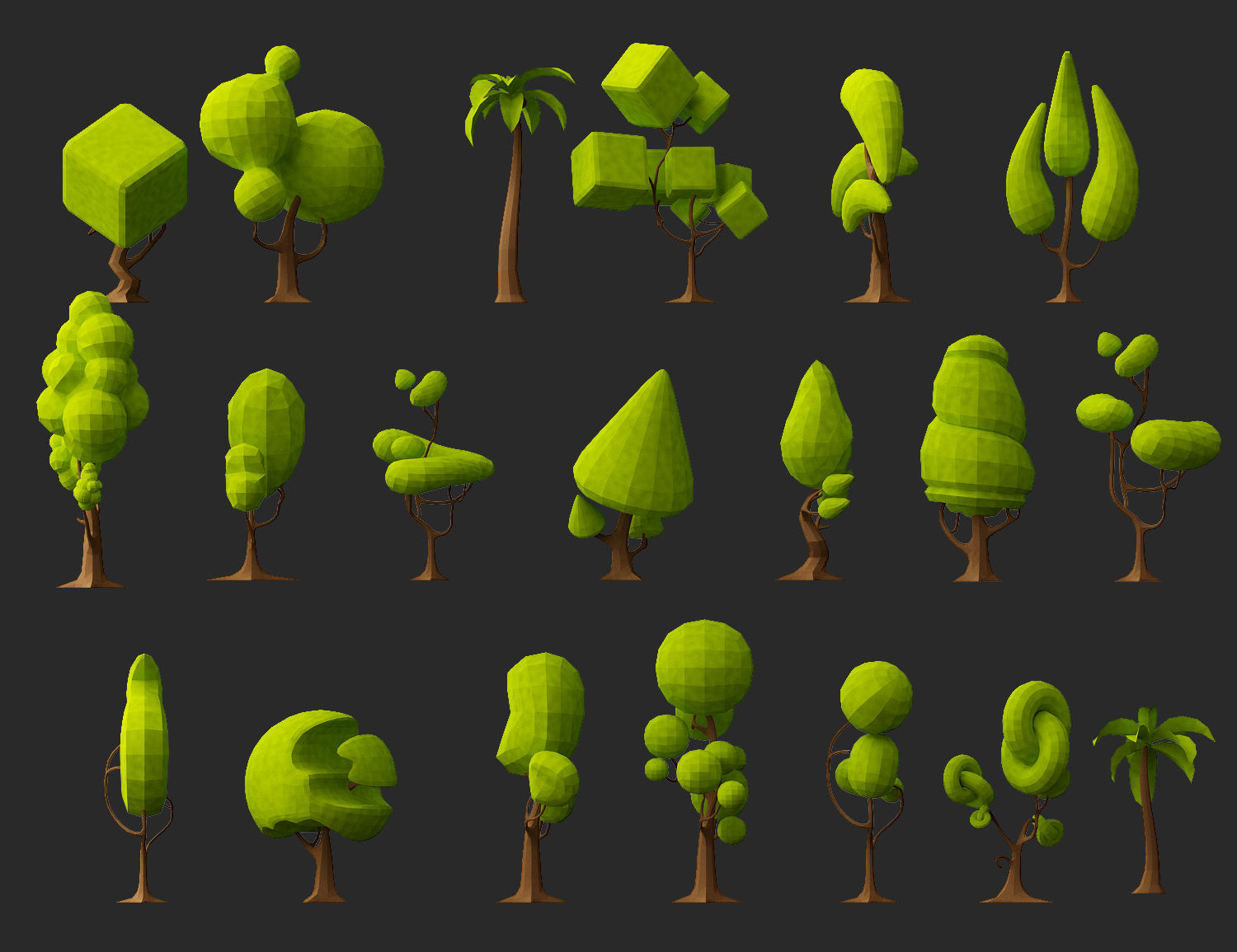Creative low poly Tree 3d model collection Low-poly 3D model_2