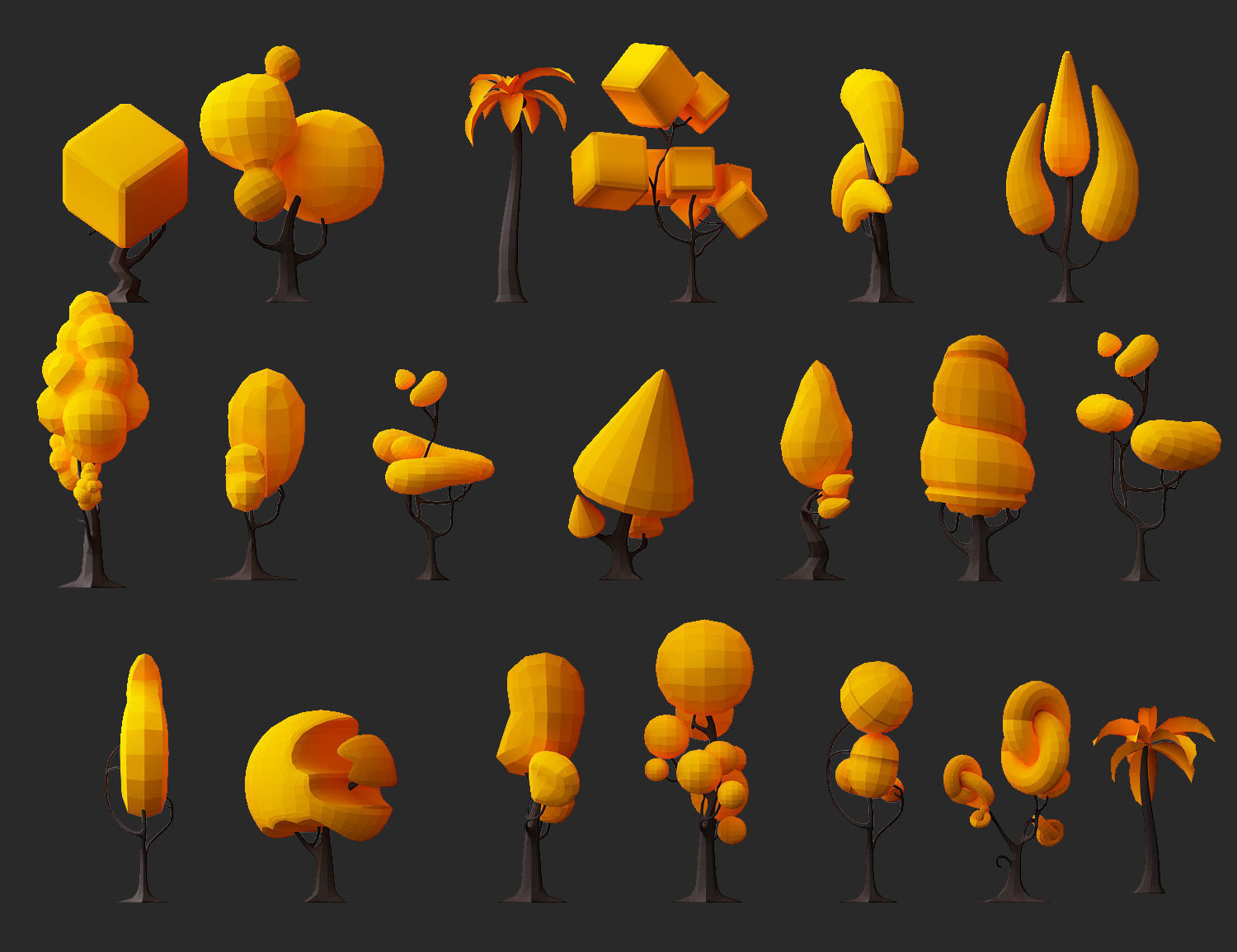 Creative low poly Tree 3d model collection Low-poly 3D model_3