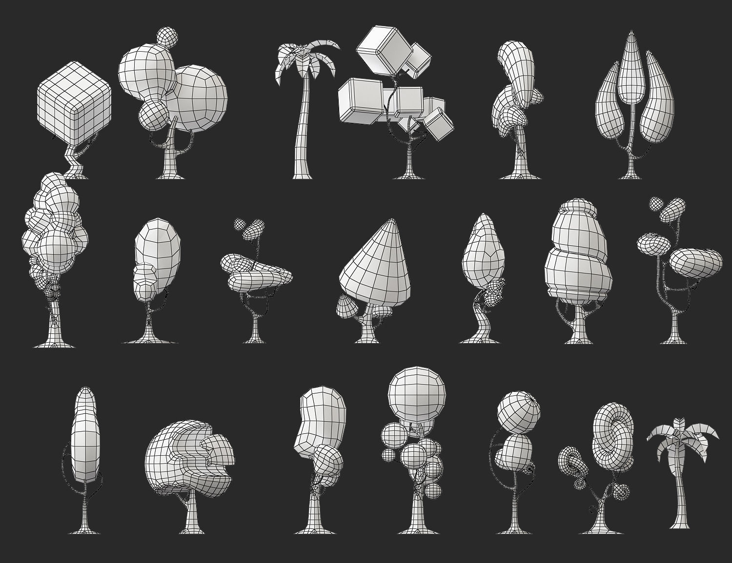 Creative low poly Tree 3d model collection Low-poly 3D model_5