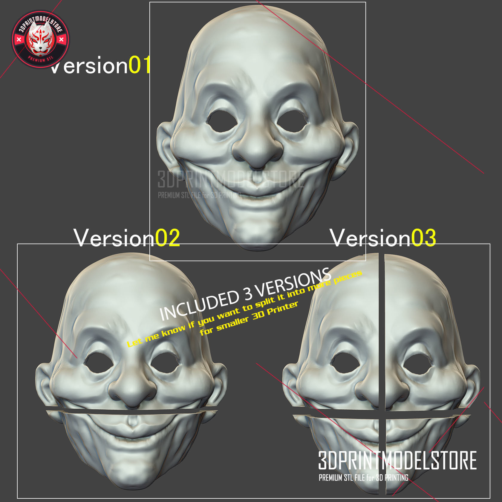 Henchmen Dark Knight Clown Joker Mask Costume Helmet 3D print model_5