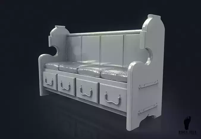 3D Church Bench with Cushions 3D model