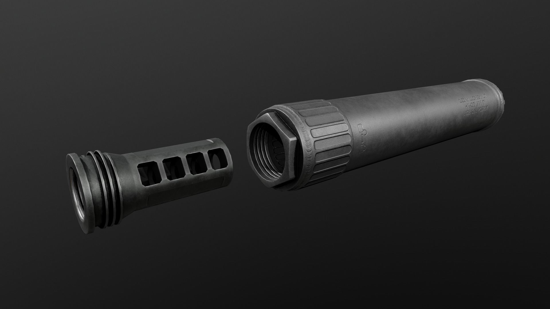 OSS Helix HX-QD 338 TI Suppressor and MB-QD 338 Muzzle Brake Low-poly 3D model_19