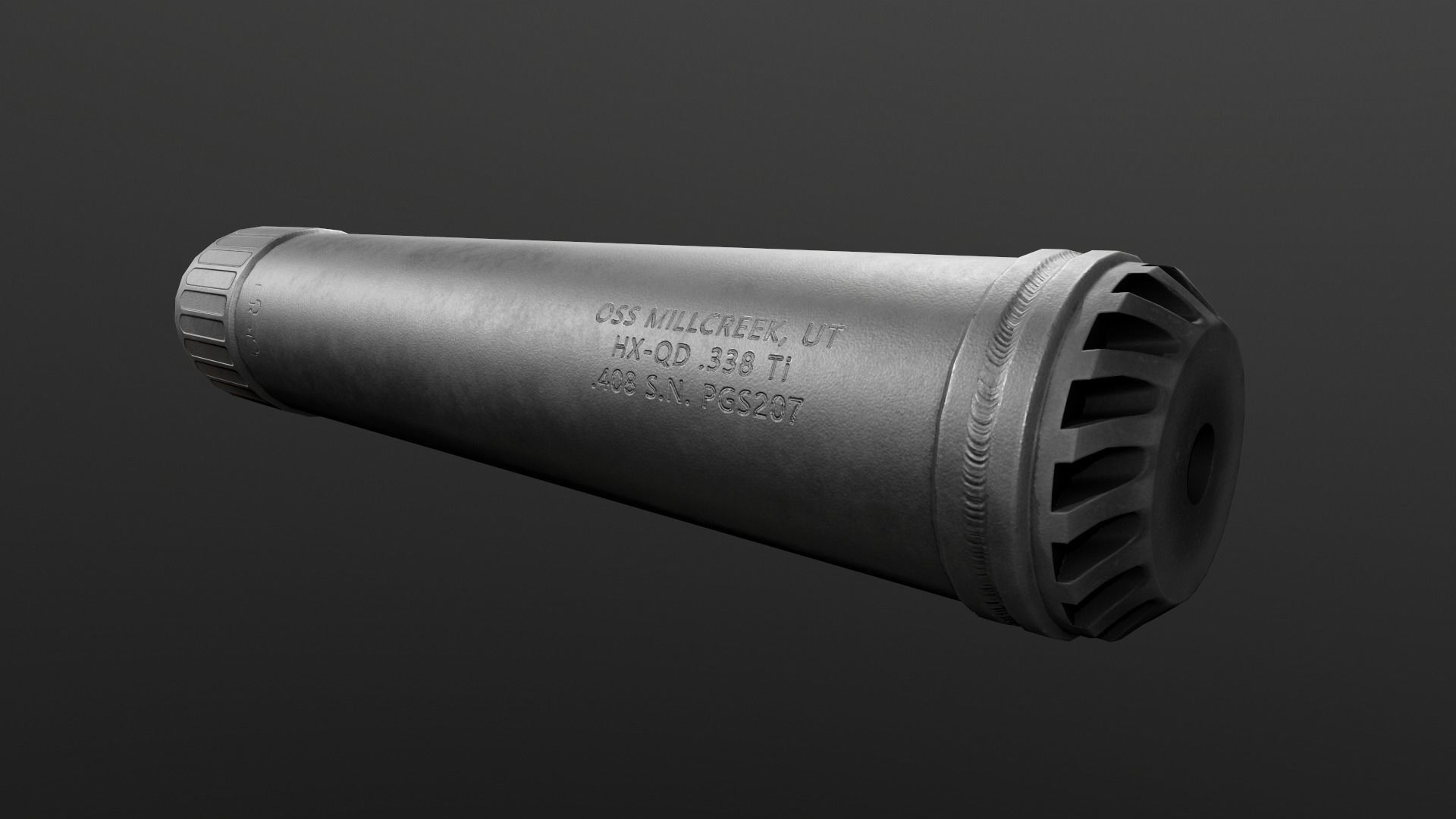 OSS Helix HX-QD 338 TI Suppressor and MB-QD 338 Muzzle Brake Low-poly 3D model_12