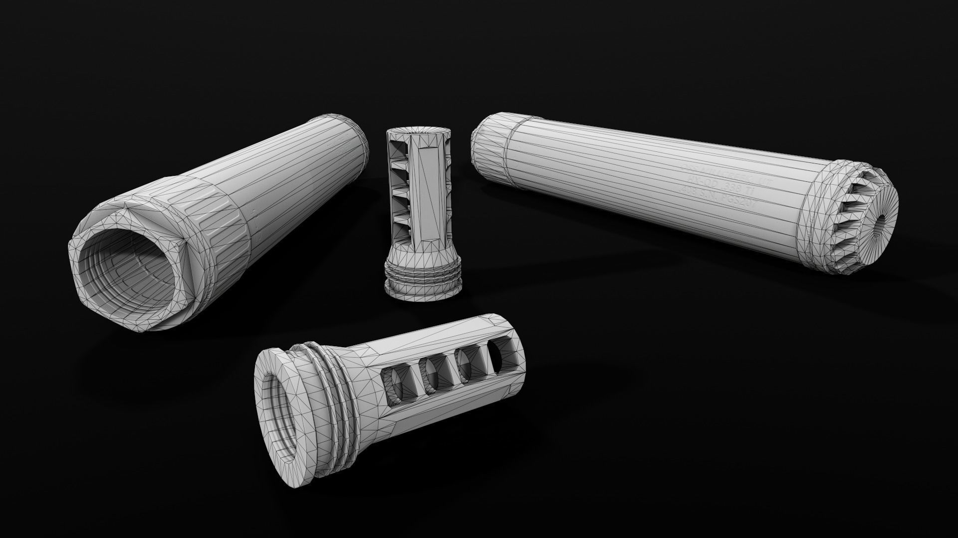 OSS Helix HX-QD 338 TI Suppressor and MB-QD 338 Muzzle Brake Low-poly 3D model_2