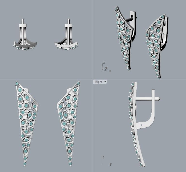Women Earrings  with diamonds 3dm stl 3D print model 3D print model_28