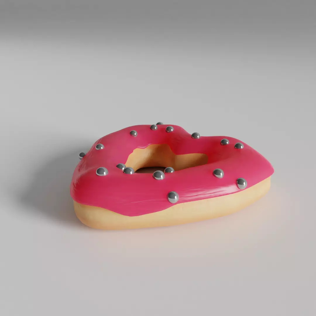 Heart-shaped Donut 3D model_0