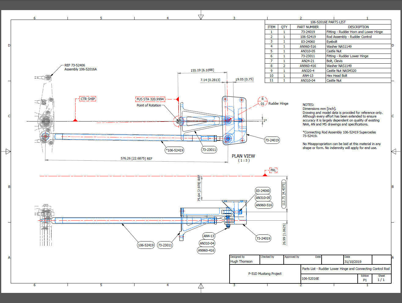 P-51D Mustang Rudder Lower Hinge and Connecting Control Rod 3D print model_5