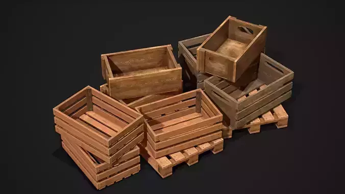 Wooden Crate Low-poly 3D model