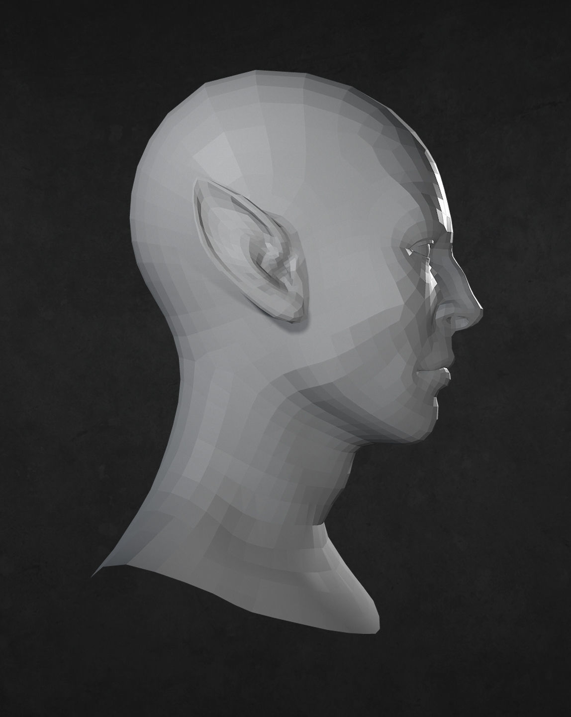 Male Elf head Low-poly 3D model_3
