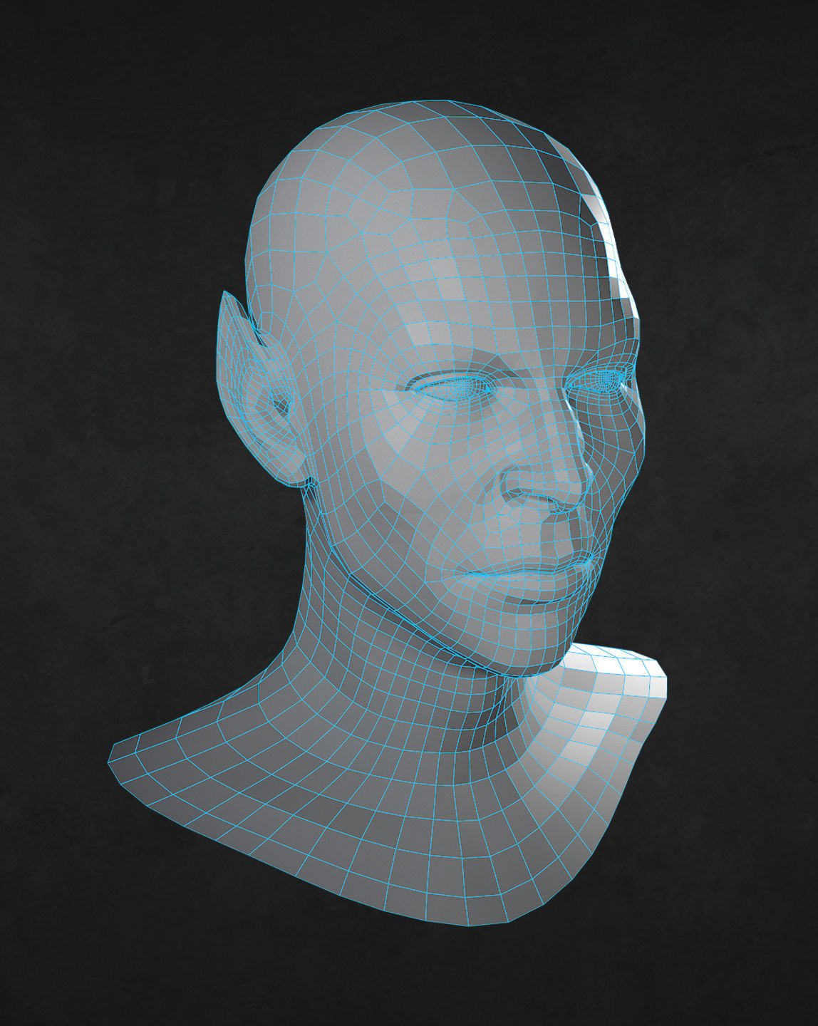 Male Elf head Low-poly 3D model_2