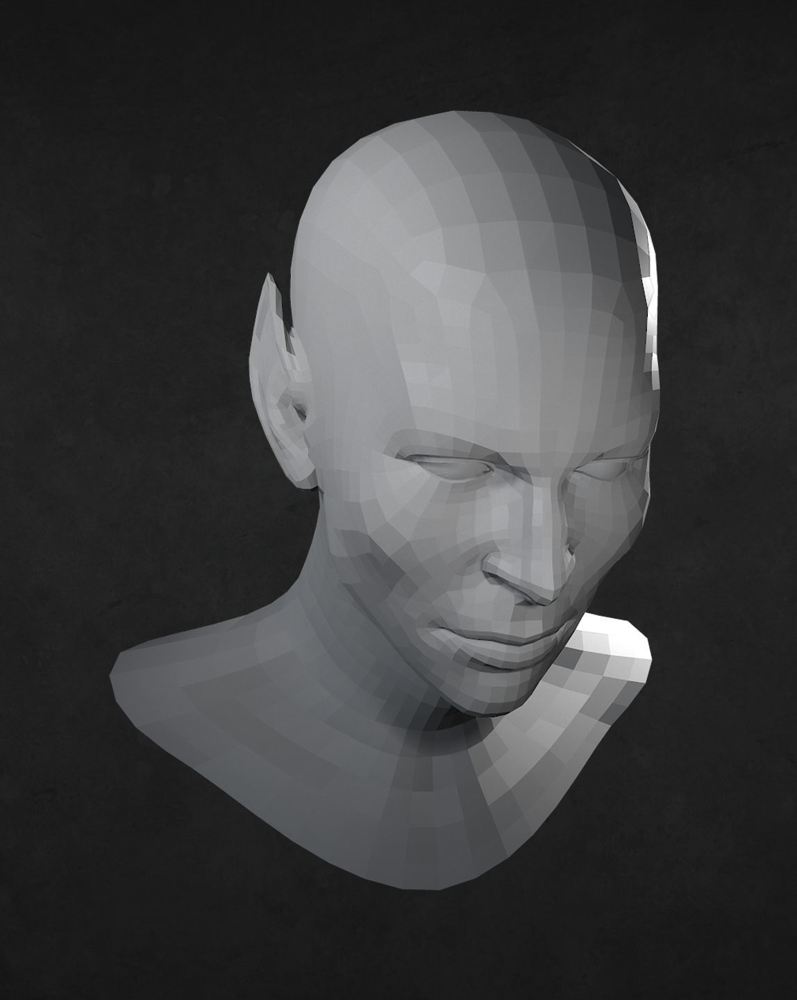 Male Elf head Low-poly 3D model_5