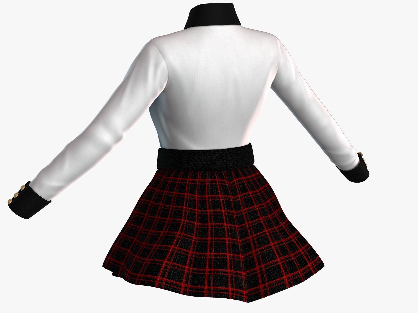 Scool Girl costume Low-poly 3D model_11