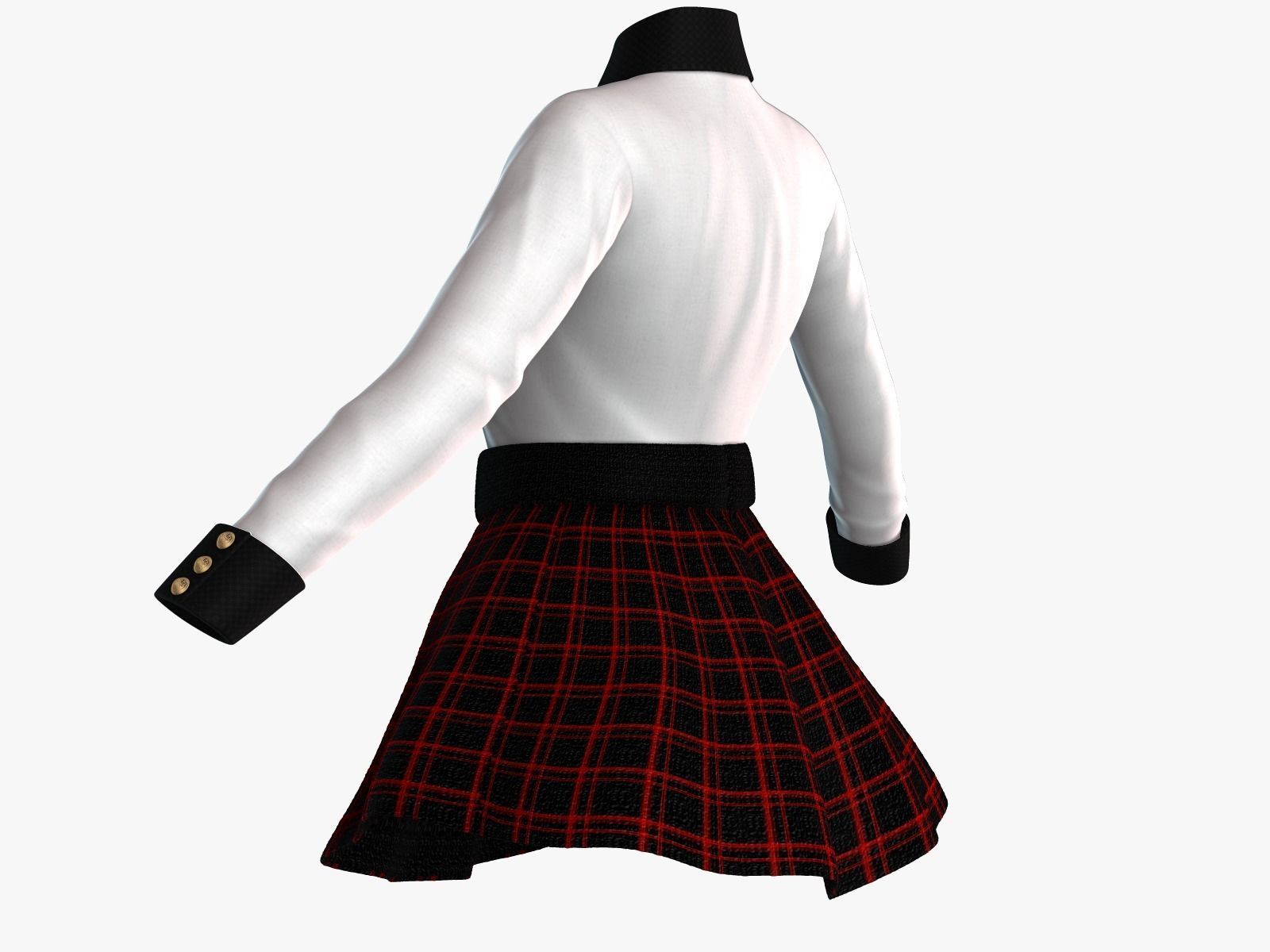 Scool Girl costume Low-poly 3D model_10